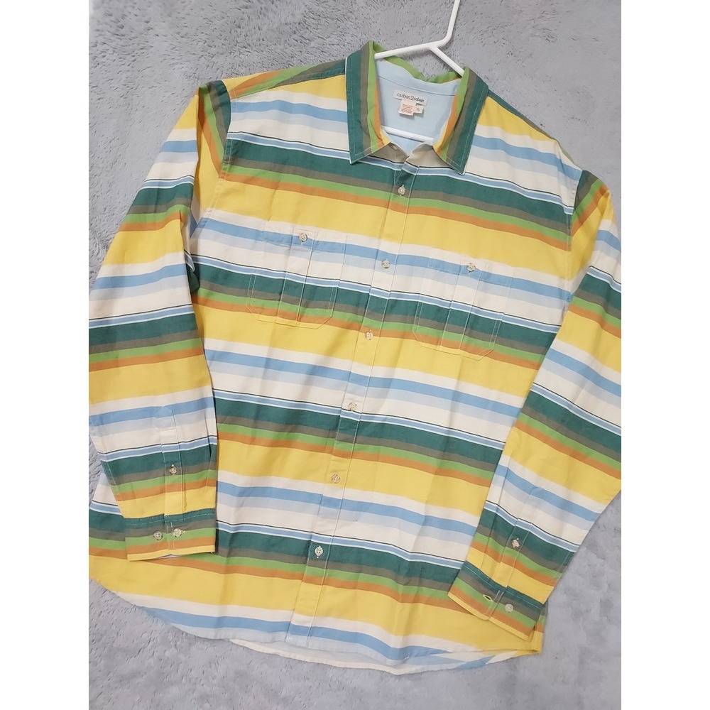 Carbon 2 Xobalt Shirt Mens XL Striped Long Sleeve Button  Green Yellow Midweight